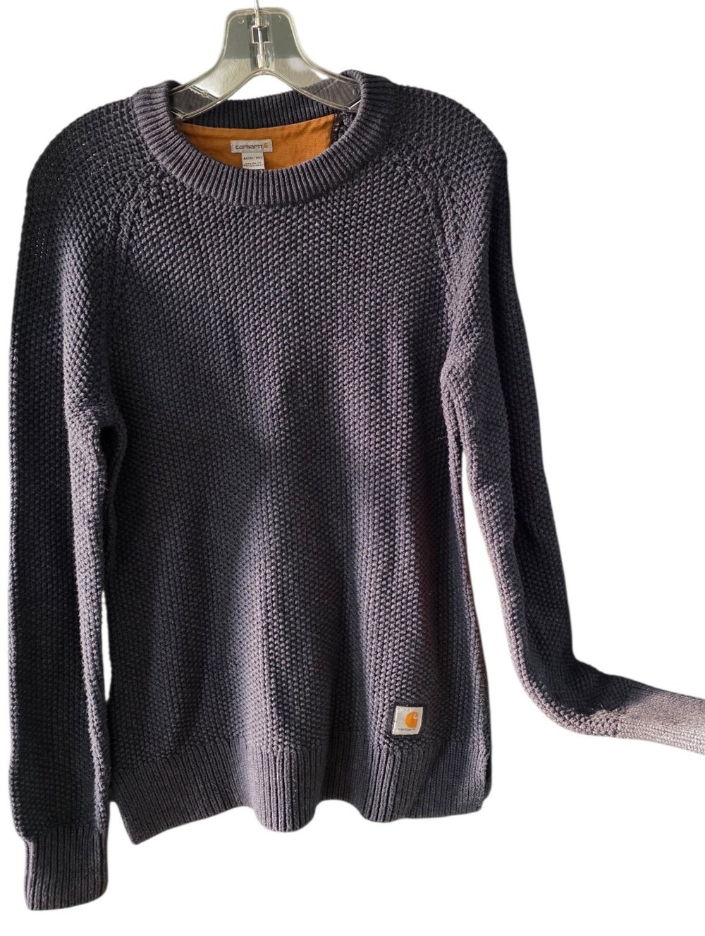 Carhartt Women's Navy Blue Knit Sweater with Brown Elbow Patches Size Medium